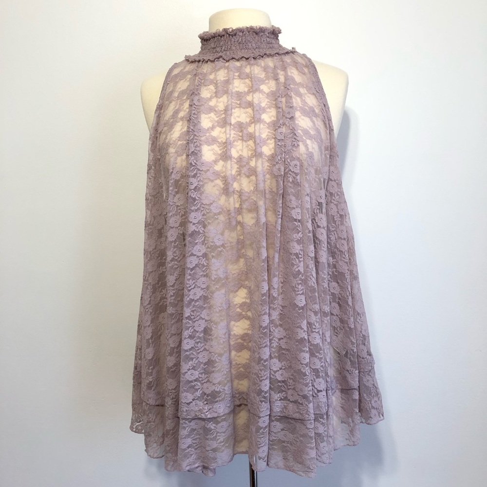 Free People Mauve Lace High-Neck Tunic